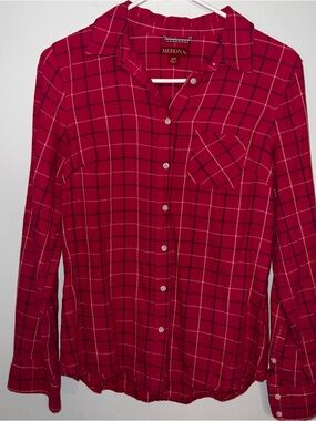 Merona Strawberry Pink Green White Plaid Button-Up Flannel Plaid Shirt